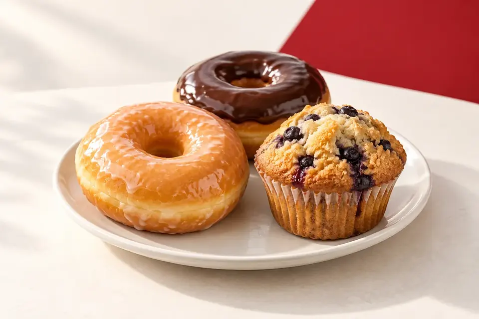Illustration of generic donuts and a muffin